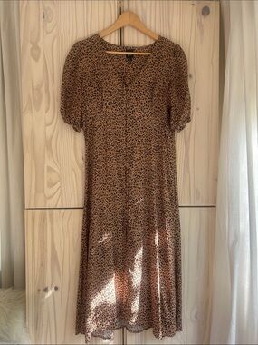 Leopard Print Brown Midi Dress - Classic Animal Print